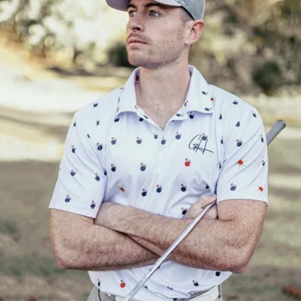 Gashouse Golf Bombs Away Performance Polo Shirt Size Small NWT